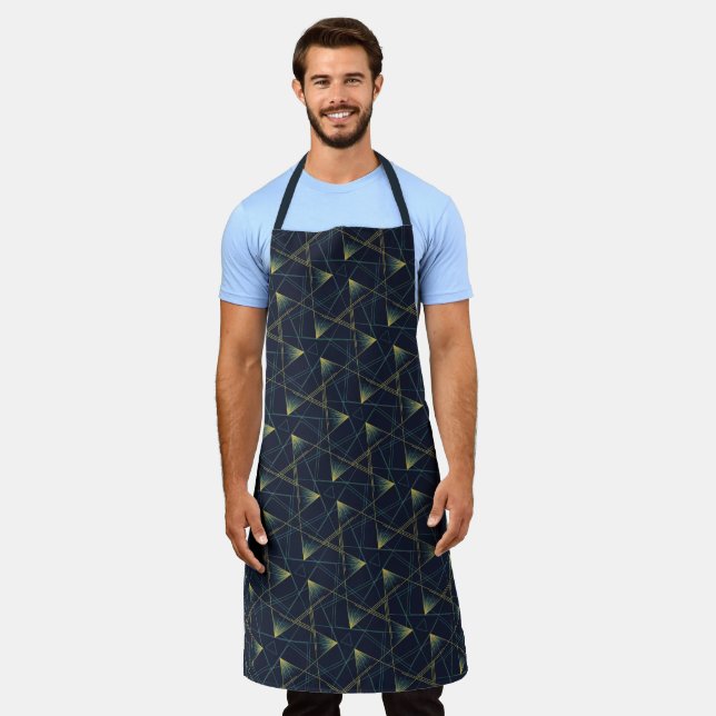 Teal Yellow Modern Abstract Elegant Manly Pattern Apron (Worn)