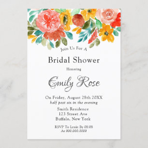 Teal Yellow Orange Peony Bridal Shower Invitation