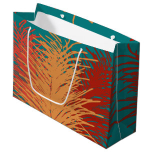 teal  Yellow Orange Red Feathers Large Gift Bag
