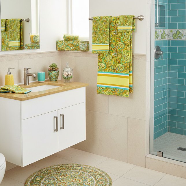 Teal yellow paisley bath towel set (Creator Uploaded)