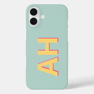 Teal Yellow Pink Monogram Modern iPhone 16 Plus Case