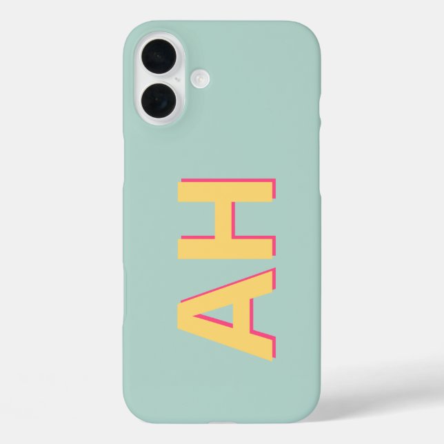 Teal Yellow Pink Monogram Modern Case-Mate iPhone Case (Back)