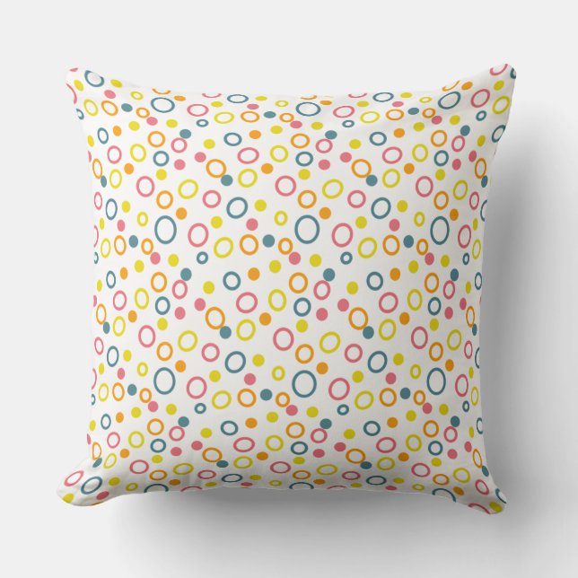 Teal Yellow Pink Orange Circles Dots Cushion (Front)