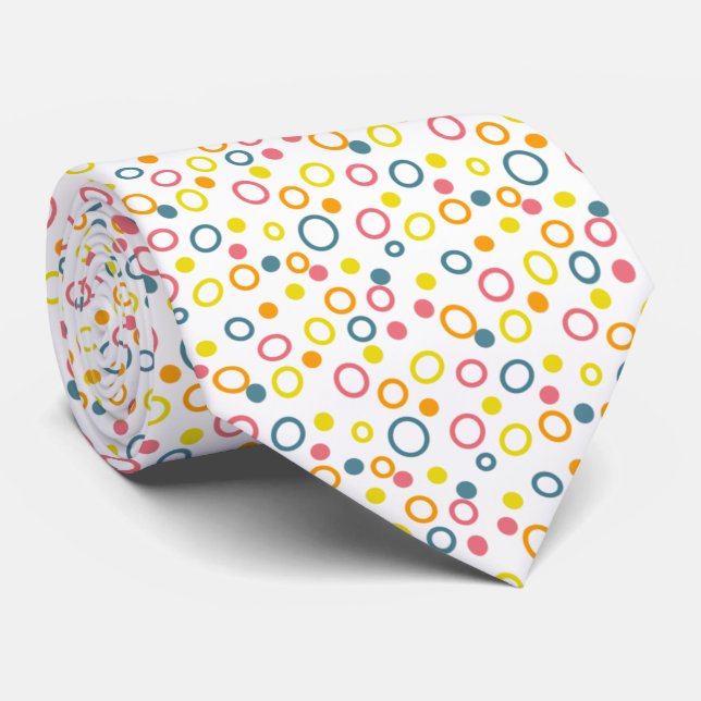 Teal Yellow Pink Orange Circles Dots Tie (Rolled)
