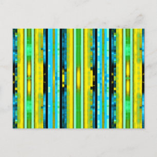 Teal Yellow Trendy Bright Artsy Stripes Pattern Postcard