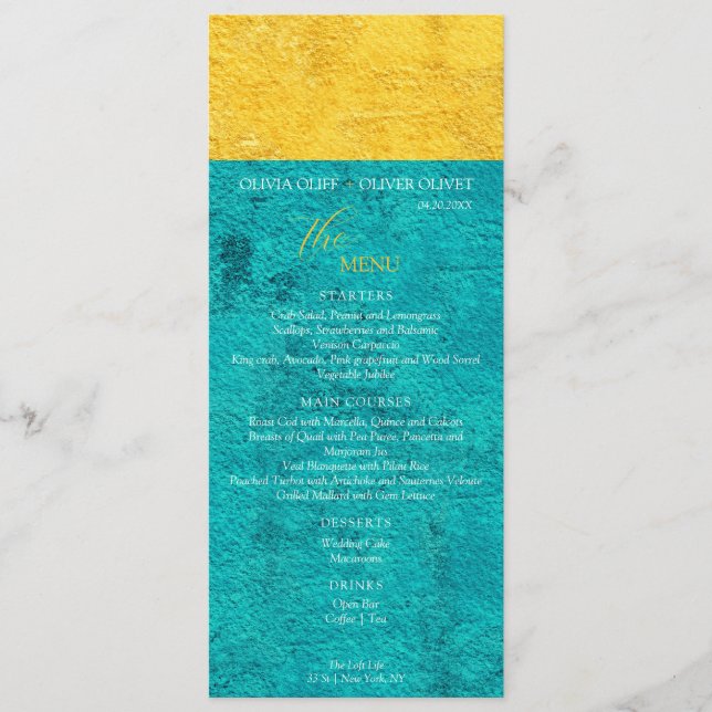 Teal Yellow Wedding Menu (Front)