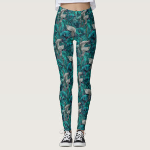 Teal Yoga Calla lilies Accent Gift Ideas For Mum Leggings