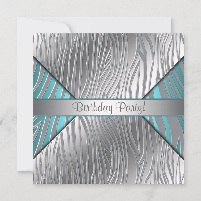 Teal Zebra Any Number Brithday Invitation Template (Front)