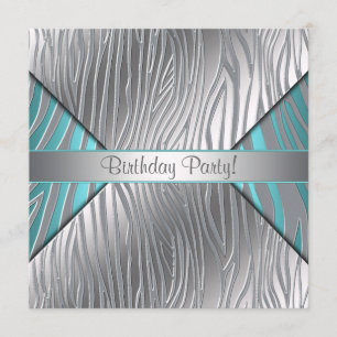 Teal Zebra Any Number Brithday Invitation Template