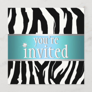 Teal Zebra Birthday Invitation