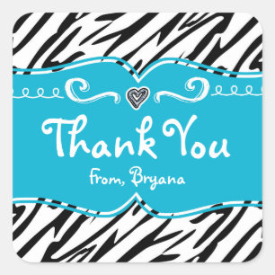 Teal & Zebra Print Girls Birthday Party Sticker