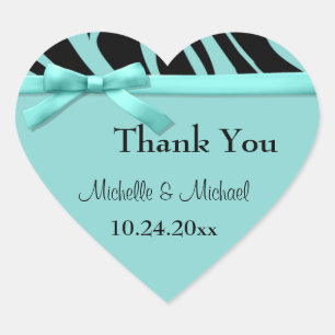 Teal Zebra Stripes And Bow Thank You Sticker