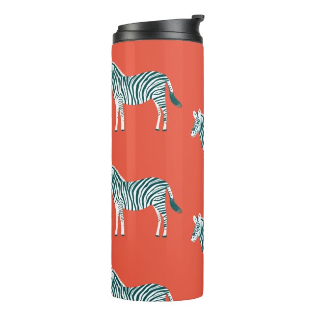 Teal Zebra Stripes Animal Print Thermal Tumbler (Rotated Left)