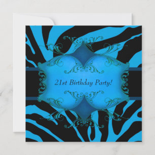 Teal Zebra Womans 21st Birthday Party Invitation
