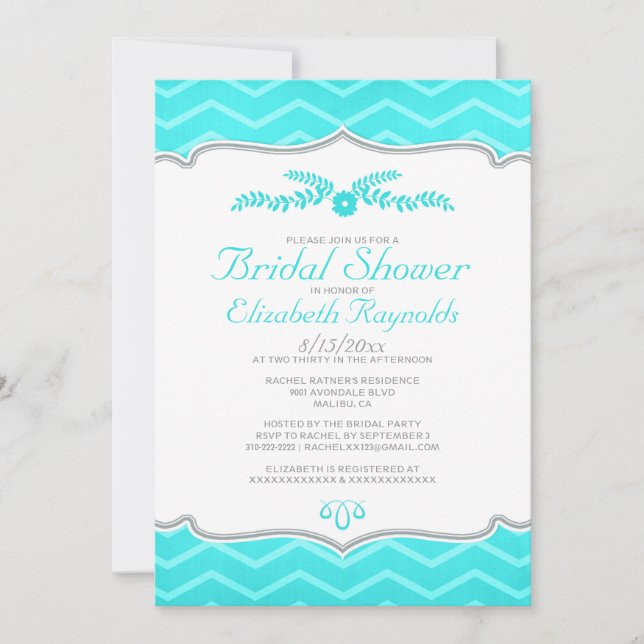 Teal Zigzag Bridal Shower Invitations (Front)