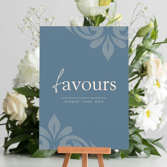 Tealgrey Elegant Minimal Damask Script Favour Sign (Creator Uploaded)