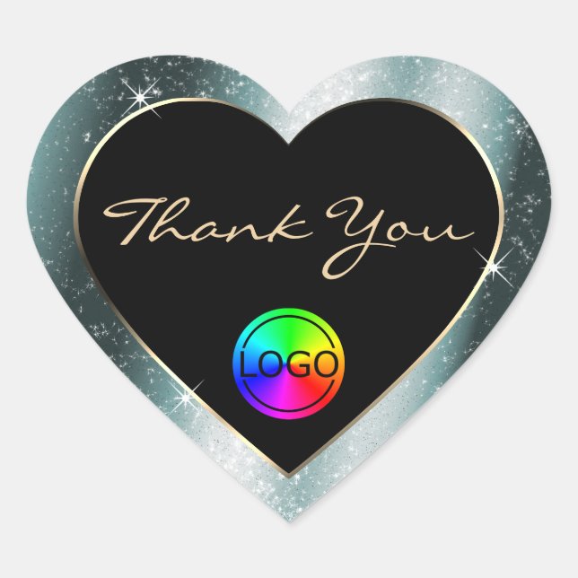 Tealish Metal Glitter Frame Thank You with Logo Heart Sticker (Front)