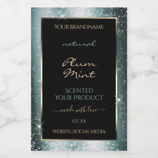 Tealish Metal Sparkle Glitter Frame Product Label (Single Label)