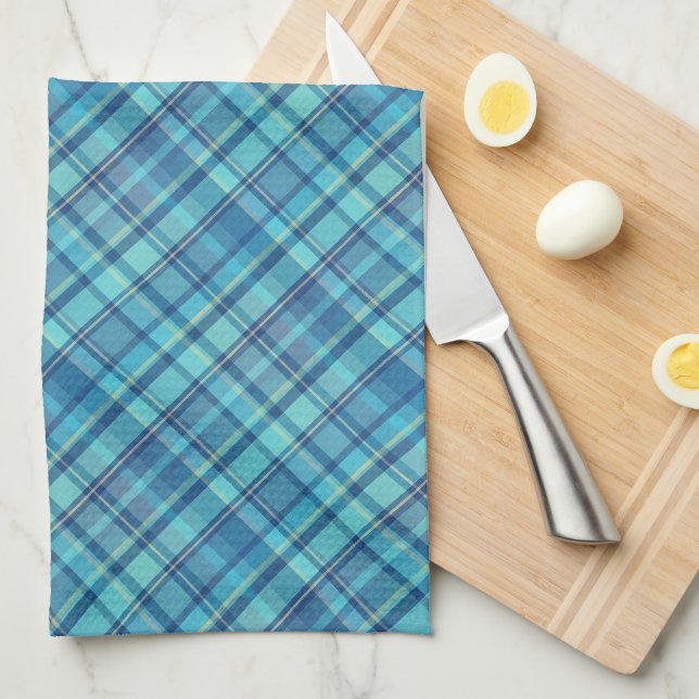 Teals, Blue & Yellow Plaid Tea Towel (Quarter Fold)