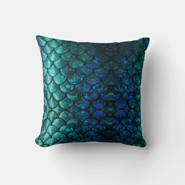 Teals & Ocean Blues on Mermaid Design Cushion (Front)
