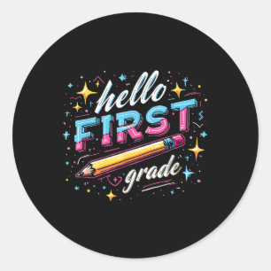 Team 1st Grade Back To School Outfit Breezy (3) Classic Round Sticker