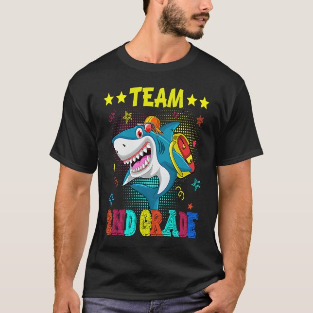 Team 2nd Grade Shark  Student Teacher Back To Scho T-Shirt (Front)