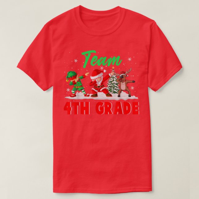 Team 4th Grade Funny Christmas Dabbing ELF Santa R T-Shirt (Design Front)