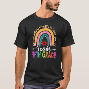 Team 5th Fifth Grade Teacher Rainbow Leopard Back T-Shirt