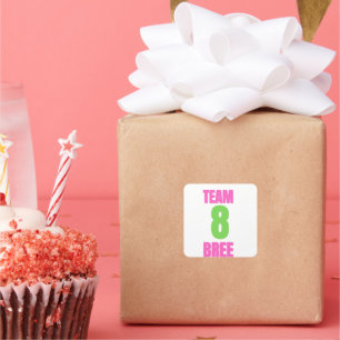 Team 8 Bree Sticker, Cute Pink Green Team Sticker, Square Sticker