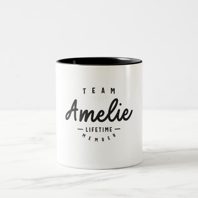 Team Amelie Lifetime Member Personalised Name Two-Tone Coffee Mug (Center)