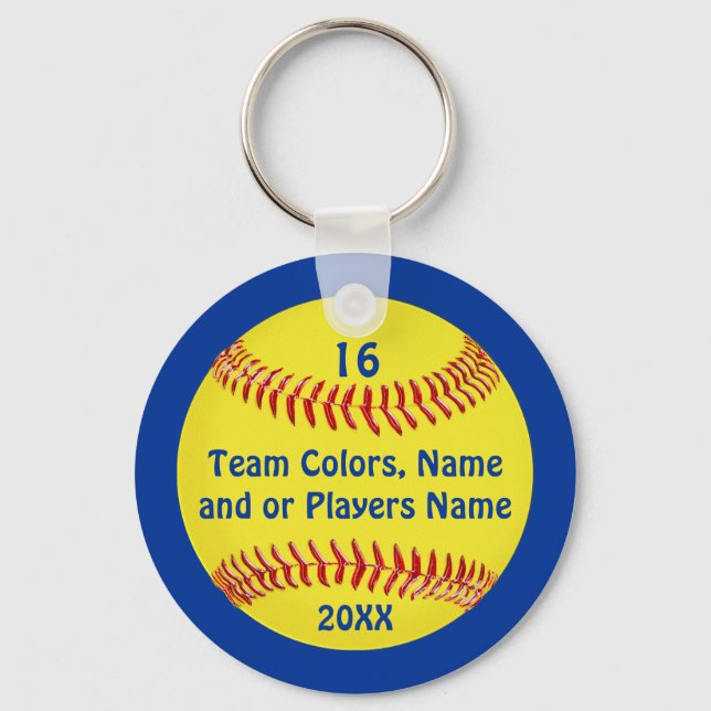 TEAM and PLAYER'S NAME, NUMBER Softball Keychains (Front)