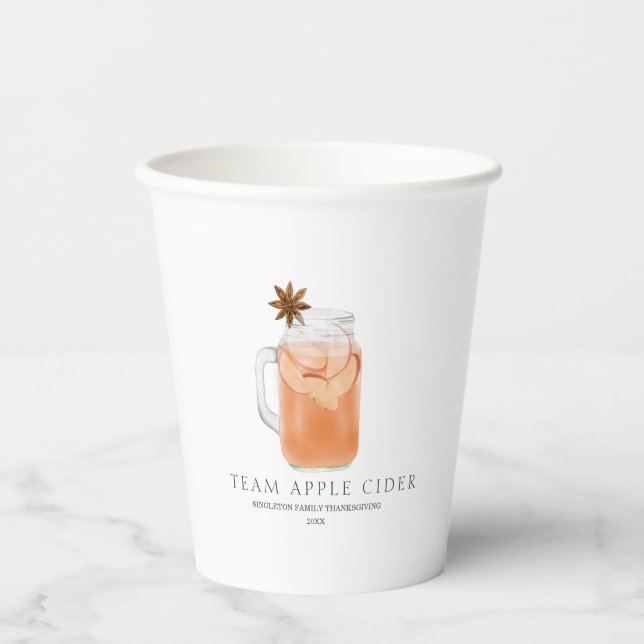 Team Apple Cider Thanksgiving Fall Paper Cups (Front)