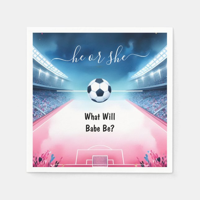 Team Ball Pitch Fun Soccer Field Gender Reveal Napkin (Front)