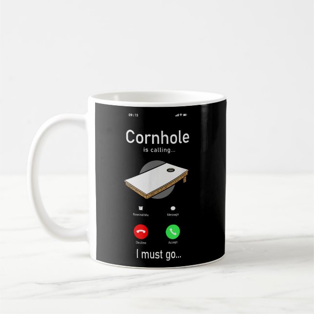 Team Bean Bag Player Champ Phone Display Cornhole Coffee Mug (Left)