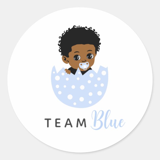 Team Blue African American Baby Boy In Egg  Classic Round Sticker (Front)