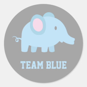 Team Blue, Baby Boy Elephant, Gender Reveal Party Classic Round Sticker