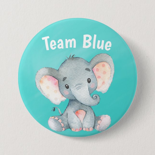 Team Blue Baby Elephant Baby Shower Guessing Game 7.5 Cm Round Badge (Front)
