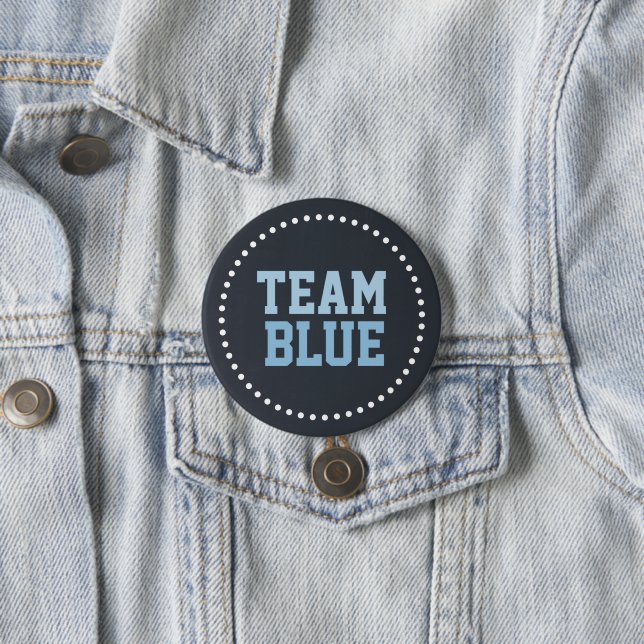 Team Blue Chalkboard Baby Gender Reveal 7.5 Cm Round Badge (In Situ)