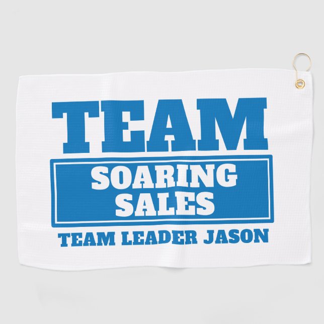 Team blue customised name golf team building event golf towel (Horizontal)