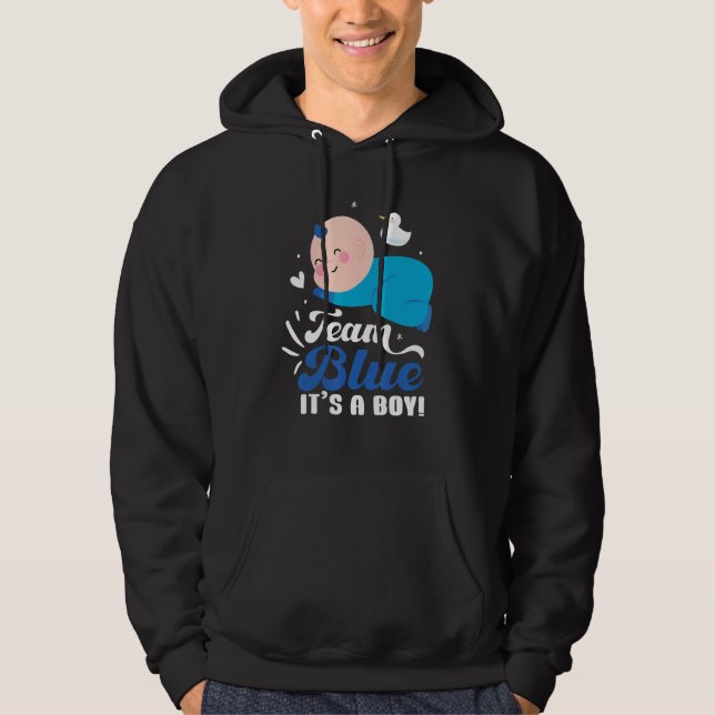 Team Blue It's A Boy Pregnancy Baby Gender Reveal Hoodie (Front)
