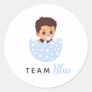 Team Blue Newborn Baby Boy In Hatched Egg  Classic Round Sticker