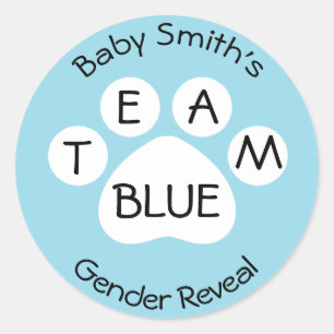 Team Blue Paw Print Gender Reveal Classic Round Sticker