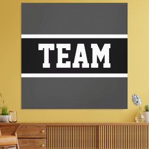 TEAM Bold Athletic Dark Grey Black White Stripes Canvas Print