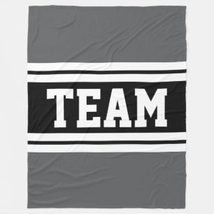 TEAM Bold Athletic Grey Black White Racing Stripes Fleece Blanket