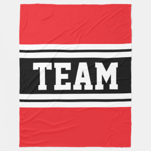 TEAM Bold Bright Red Black White Racing Stripes Fleece Blanket