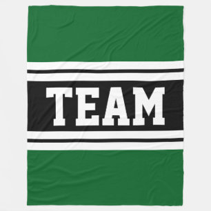 TEAM Bold Forest Green Black White Racing Stripes Fleece Blanket