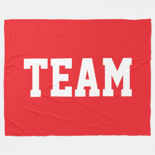 TEAM Bold White Athletic Text On Bright Sporty Red Fleece Blanket
