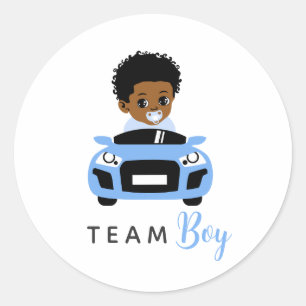 Team Boy Baby in Blue Car Gender Reveal Sticker