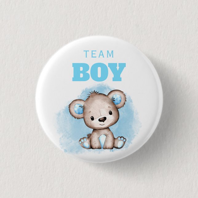 Team Boy Bear Gender Reveal 3 Cm Round Badge (Front)