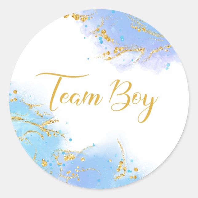 Team boy blue and gold gender reveal sticker (Front)